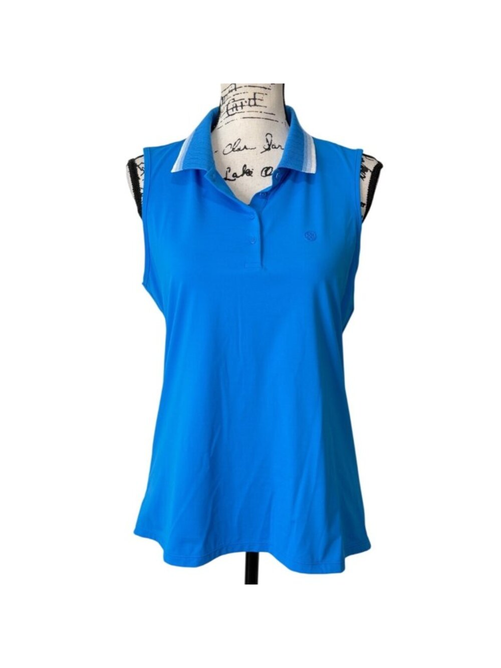 G/Fore Womens Size L Sleeveless Polo Shirt Blue With Contrast Collar
